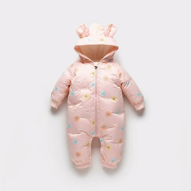 ジャンプスーツ ベビー カバーオール 子供服 赤ちゃん 雪遊び キッズ 女の子 ロンパースジャンプスーツ ロンパース キッズ ダウンコート ベビー服 ファスナー スナップボタン寒着 前開き ホワイト ピンク ライトパープル 66 73 80 90 100cm