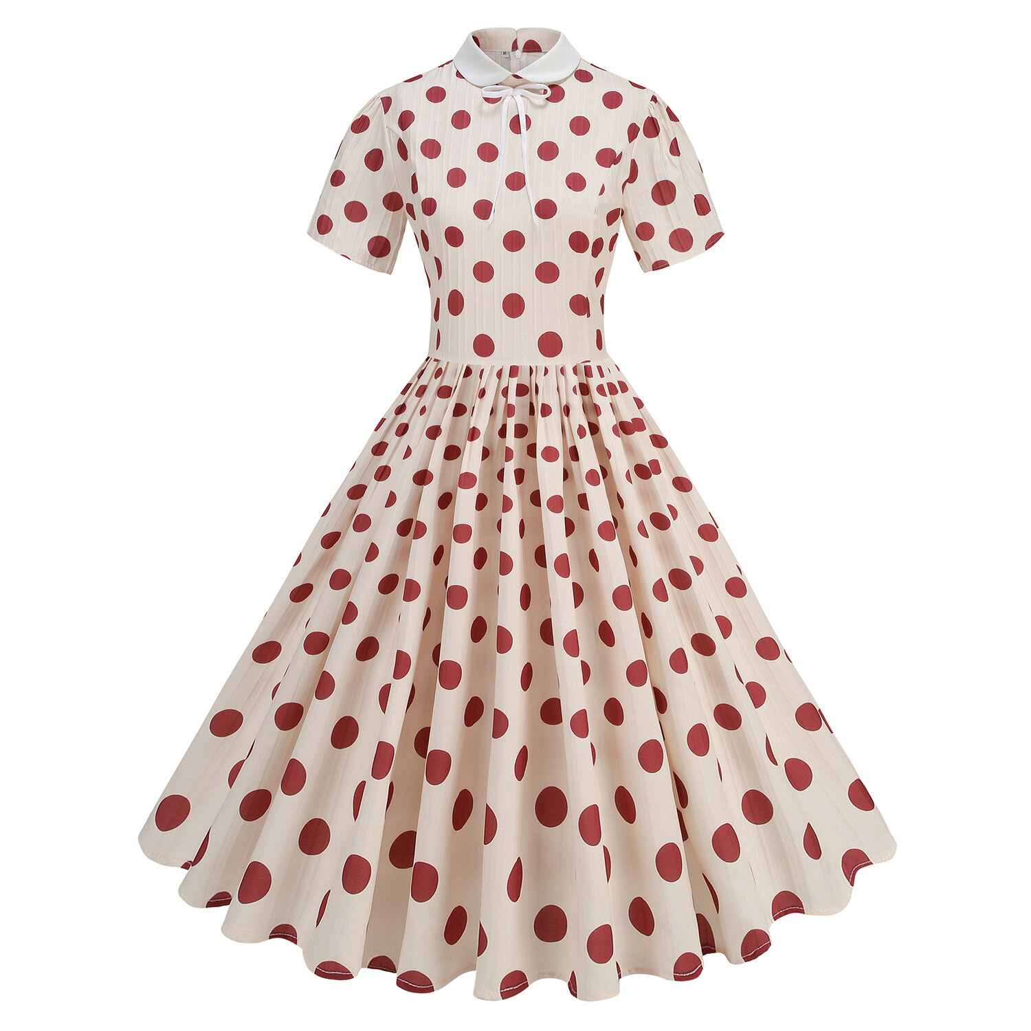 ワンピース 夏 レトロ ドレス S-2XL 結婚式 ドット柄 無地 襟あり Aライン半袖 レトロワンピース ロカビリー 可愛い 着痩せ ハイウエスト ボタン 膝丈 50年代 お呼ばれ スイングワンピ 謝恩会 披露宴 オールシーズン プレゼント ハロウイン