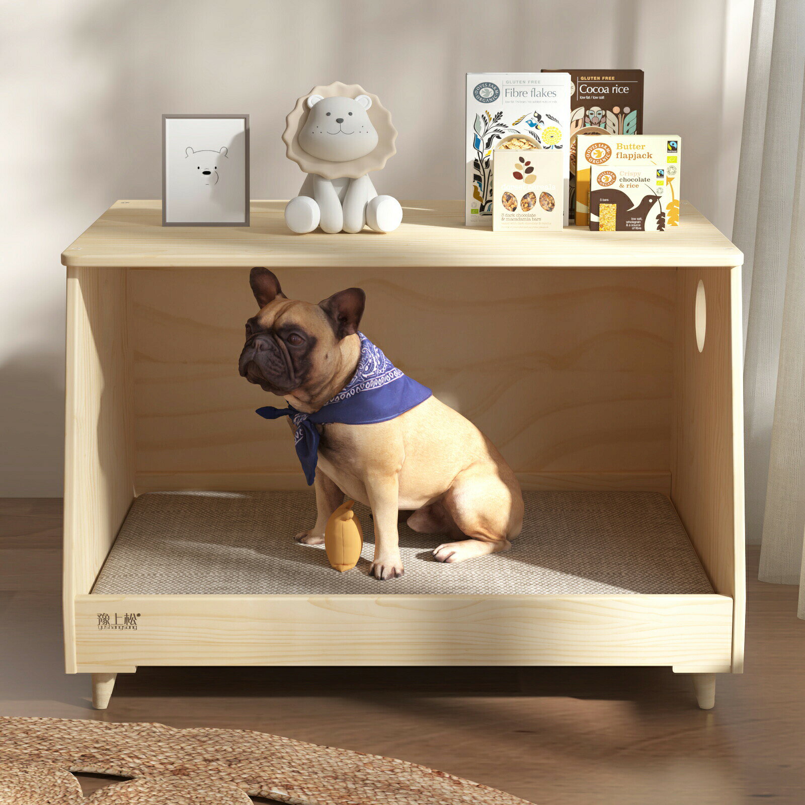 Other - 無垢材製 小型犬用 プレミアムペットハウス 木製犬小屋 オールシーズン対応 防湿 床離れ設計 ベッドサイド設置可能 ペットベッド付き