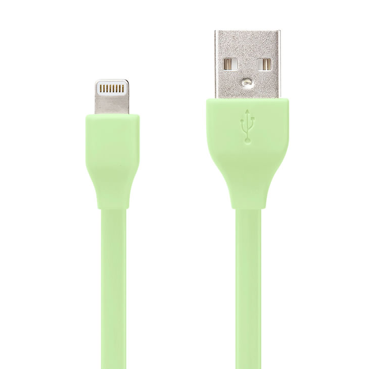 PGA Lightningコネクタ用 USBフラットケーブル1.0m グリーン iCharger スマートフォン・モバイルアクセサリー PG-MFILGFC10GR