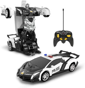 あす楽 ラジコンカー こども向け スタントカー 警察車 ロボットに変換 変形可能 リモコンカー デモモード 360°回転 操作時間45分 2.4GHz おもちゃ プレゼント 贈り物