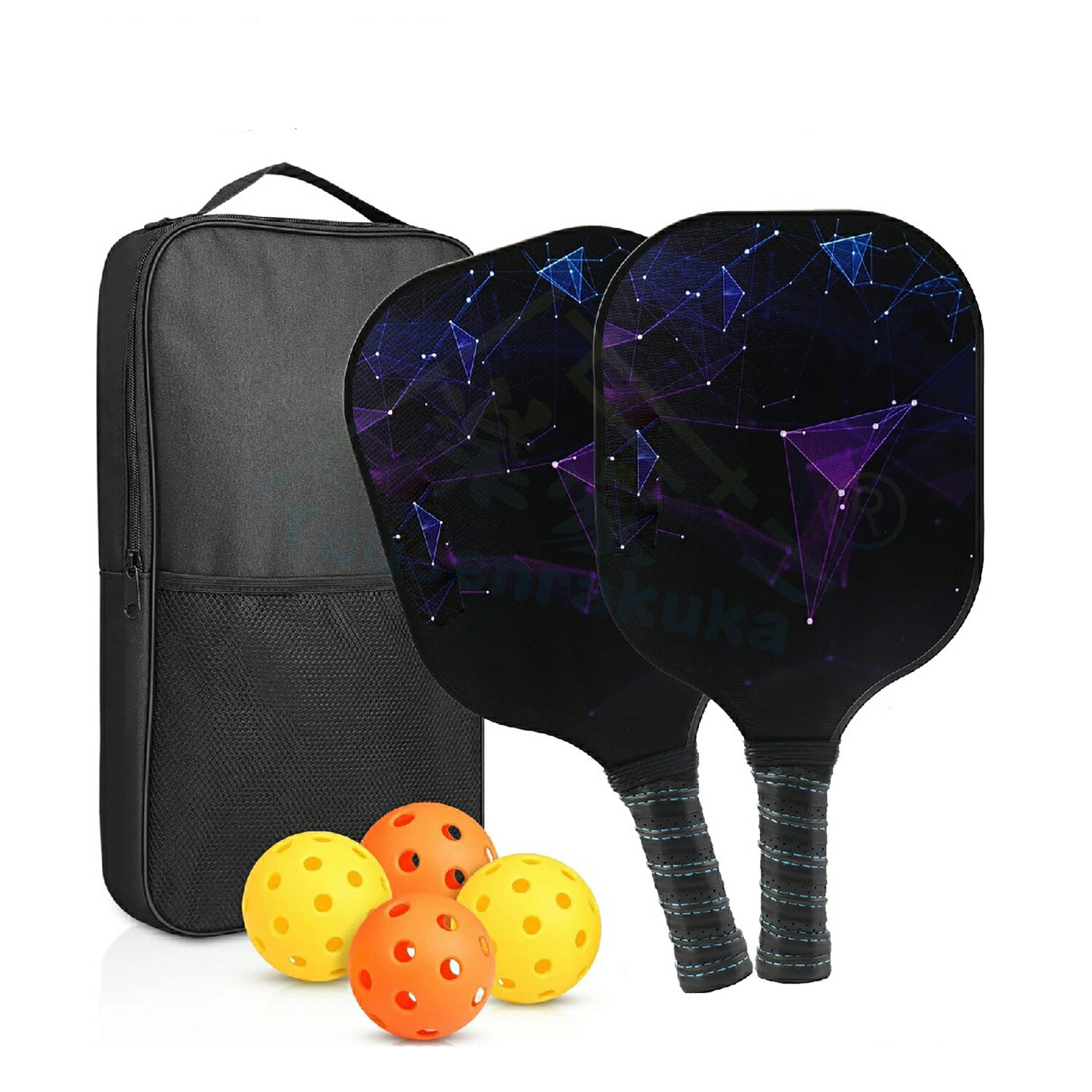 「翌日配送」 ピックルボール パドル 初心者 中級者 グラスファイバー表面 ラケット ボール4個付き インドア/アウトドア クッション付きグリップハンドル