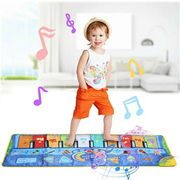子供 音楽カーペット ミュージックマット ピアノ 触って音出す 知育おもちゃ 10鍵盤 滑り止め 録音 音量調整　ブルー
