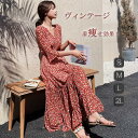 選べるS～XLサイズ展開！マキシ丈ワンピース 七分袖 花柄　ボヘミアン ロングワンピース シフォン　シフォンワンピース 夏 ワンピース マキシ ロング 大きいサイズ マキシ丈 結婚式 パーティードレス ウエストゴム マタニティワンピース 送料無料