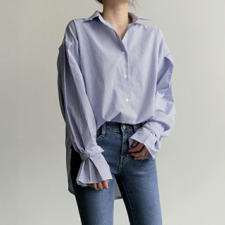 ロングシャツ レディース 長袖 春 夏 秋ファッション トップス ストライプ ブラウ...
