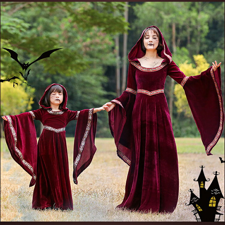 ハロウィン コスプレ 親子 お揃い 中世ヨーロッパ貴族 魔女 吸血鬼 コスプレ 衣装 仮装 衣装 女性 子供子ども 幼児コスチューム 衣装 ワンピース 悪魔 魔女 死神 吸血鬼コスプレ衣装 仮装 団体衣装 お遊戯会 toracyan-10002745 とらみ サンプル画像3
