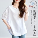 25%OFF【期間限定:クーポン利用で3,735円】tシャツ トップス カットソー レディース 夏 半袖 クルーネック 刺しゅうスリーブ ボリューム袖 ラウンド...