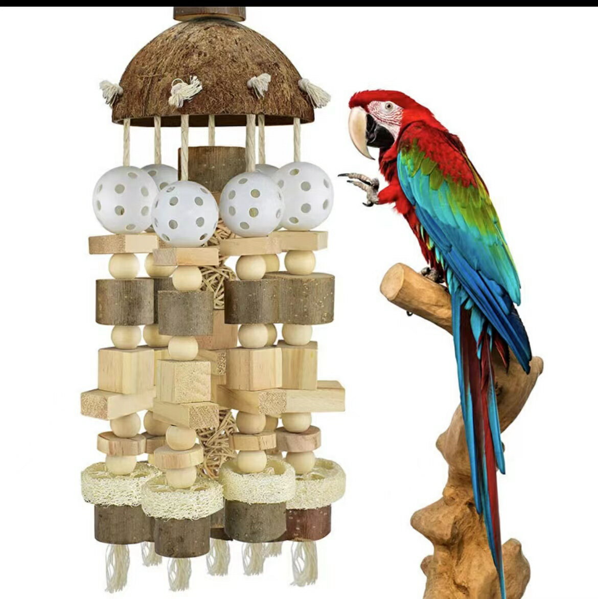 鳥用品、鳥用おもちゃ　天然木　小型のインコおもちゃ大型インコ　セキセイインコ　鳥グッズ　噛むおもちゃストレス解消