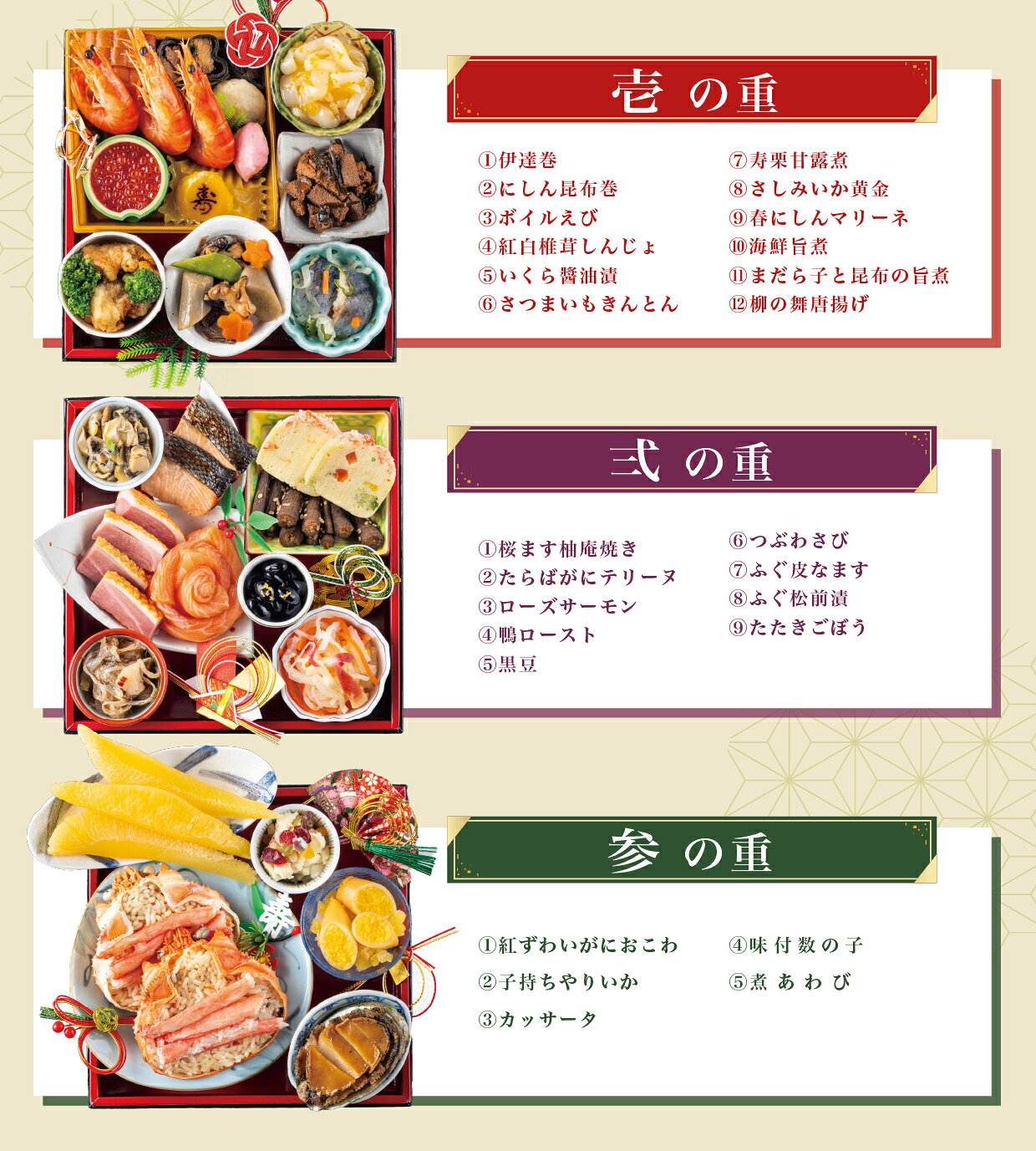 【早割10/11まで】とらふぐ付き 海鮮 おせち 三段重 『 豊年膳 』 寿し常 とらふぐ亭 蟹 ずわいがに 煮あわび いくら ふぐ てっさ 皮刺し てっちり ひれ酒 冷凍便 送料無料 御節 予約 2027 torafugutei-10000060 とらふぐ料理専門店“とらふぐ亭” サンプル画像3