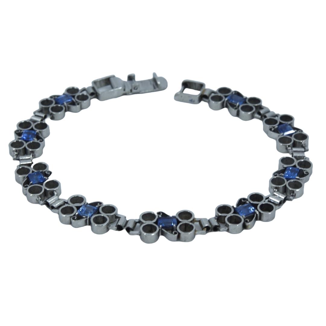 Bracelets - PT850 ブレスレット サファイア9石 3.4カラット 19.5cm　 シルバー PT850 サファイア 19.5cm ユニセックス ジュエリー／宝石／宝飾品／貴金属 ／ブレスレット／バングル／腕輪／アームアクセサリー 【中古】