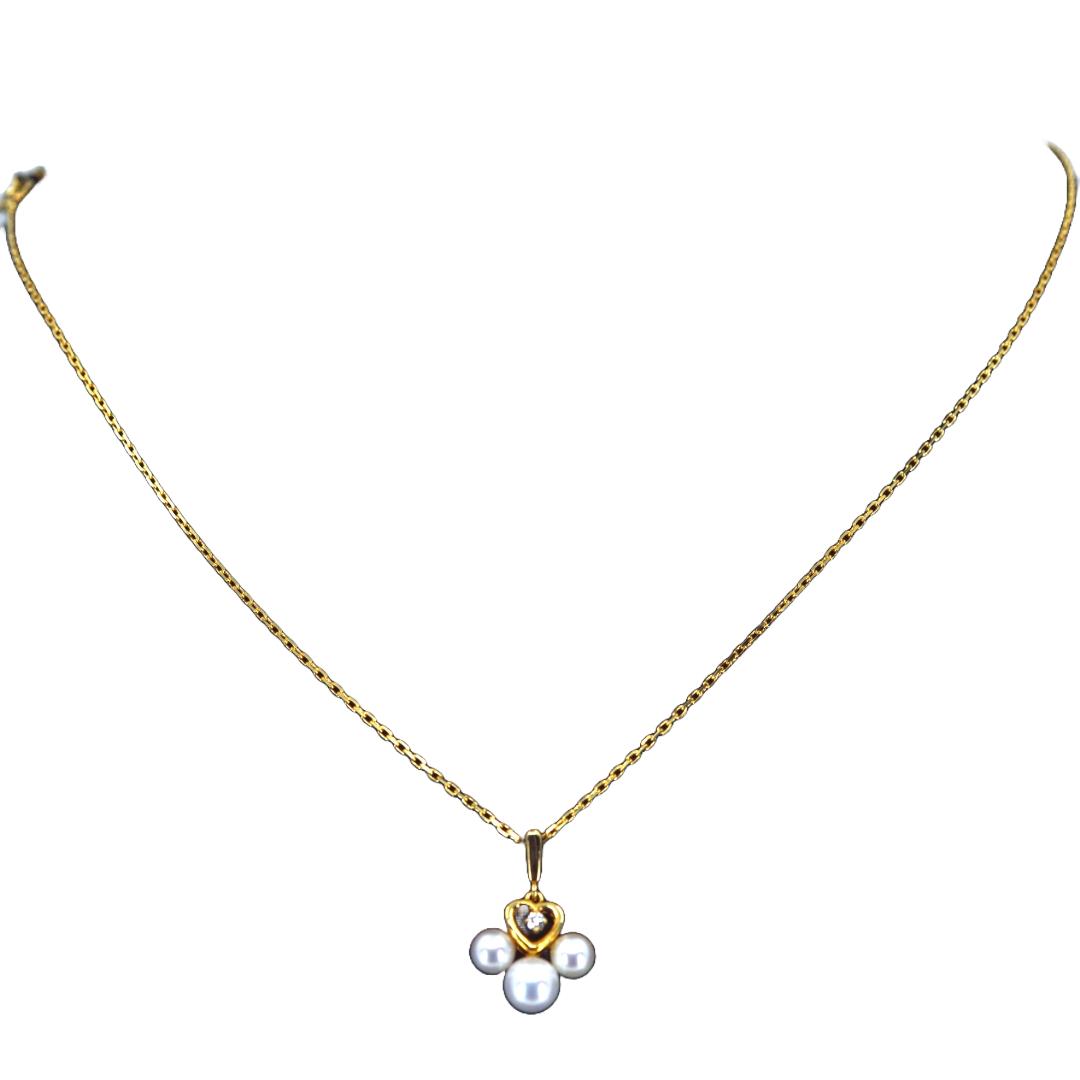 Rakuten - MIKIMOTO ミキモト K18 3Pパール ダイヤモンド ネックレス ゴールド/ホワイト K18 パール ダイヤモンド 38cm レディース ジュエリー／宝石／宝飾品／貴金属 ／ネックレス／首飾り／チェーンネックレス 【中古】