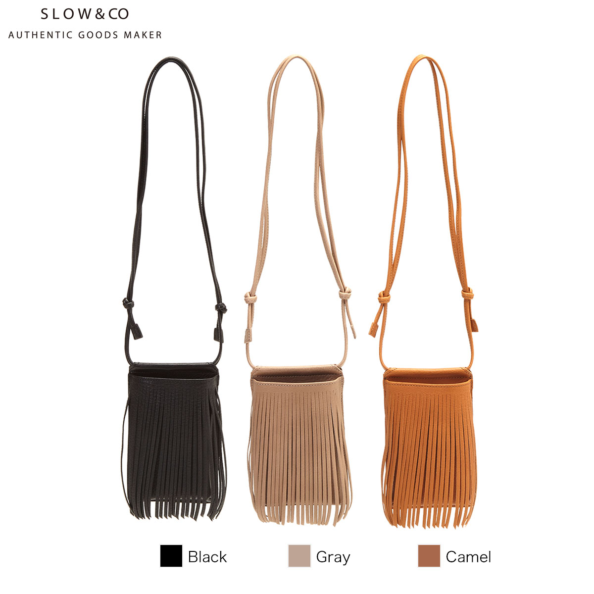 スロウ ショルダーバッグ メンズ スロウ Fringe neck pouch L ショルダーバッグ SLOW SO848K black