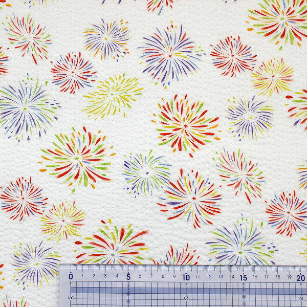 【10cm単位価格】 鮮やかな花火 リップル パステルカラー 和柄 浴衣 甚平 リップル サッカー 綿100％ 生地 布 約110cm幅 38145-1 ゆうパケット2m対応 （ ハンドメイド 手作り かわいい 手芸 巾着 雑貨小物 日本製 ） ポイント3倍実施中 600円offクーポン配布中
