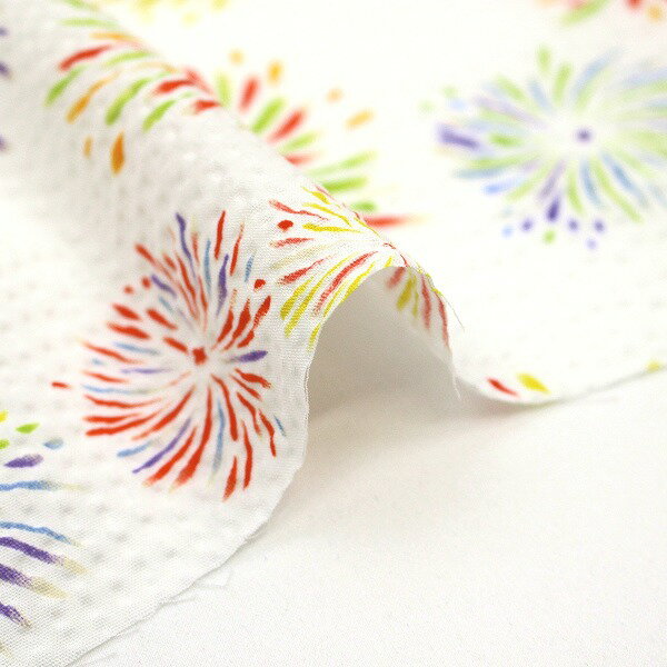 【10cm単位価格】 鮮やかな花火 リップル パステルカラー 和柄 浴衣 甚平 リップル サッカー 綿100％ 生地 布 約110cm幅 38145-1 ゆうパケット2m対応 （ ハンドメイド 手作り かわいい 手芸 巾着 雑貨小物 日本製 ） ポイント3倍実施中 600円offクーポン配布中