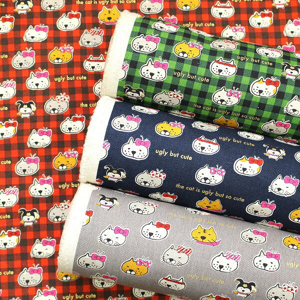 【10cm単位価格】 ブサカワねこ ネコ にゃんこ 綿麻 キャンバス コットンこばやし 綿85％ 麻15％ 生地 ..