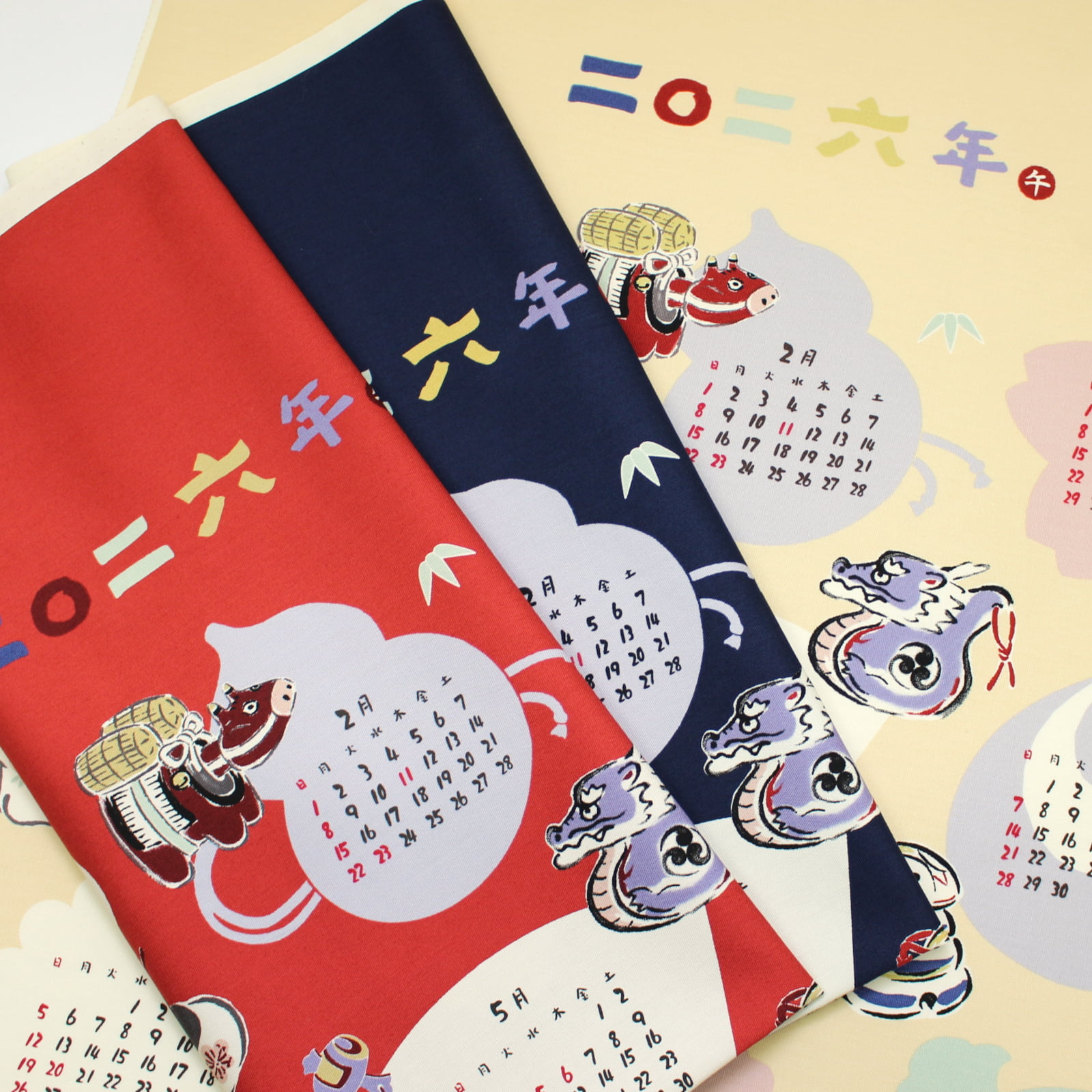 【パネル販売】 干支歴 2026年 コットンこばやし 布 カレンダー 令和8年 和柄 オックス 綿100％ 生地 ..