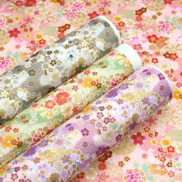 綿ちりめん風 パステルカラー お花 和柄 花柄 京彩華エンボス エンボス加工 綿100％ 生地 約110cm幅 YK-03-3 着物 浴衣風 日本製 ゆうパケット2m対応（巾着 雑貨小物 手芸）