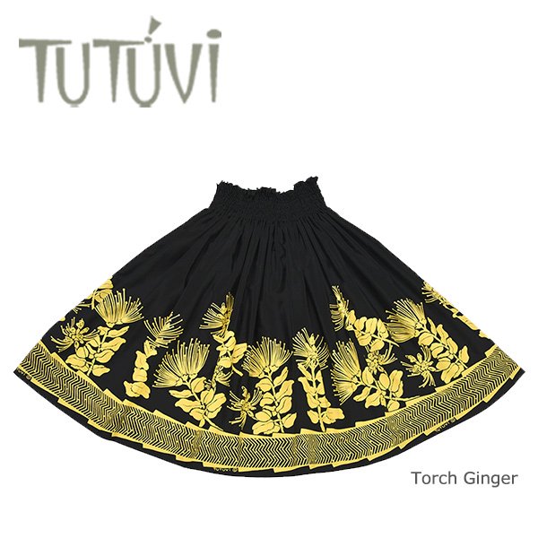 フラダンス衣装　パウスカート　スカート　フラ　パウ　TUP-FT523　TUTUVIパウ　レフアタパ　ブラック　イエロー　黒　黄のサムネイル
