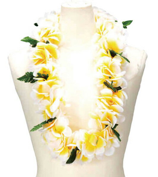 フラダンス衣装　レイ　ハワイアンレイ　フラワーレイ ハワイ　花飾り　イベント　フラ　W-18　プルメリアWレイ　イエローホワイト　黄白