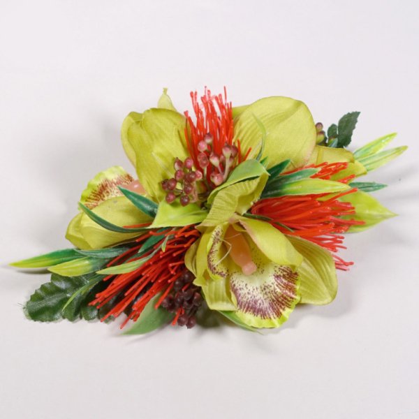 フラダンス衣装　髪飾り　花飾り　レフア　ヘアクリップ　イベント　フラ　アレンジ ヘアクリップ 　KC-153　レフアクリップ　レッド系（オヒア・レフア）