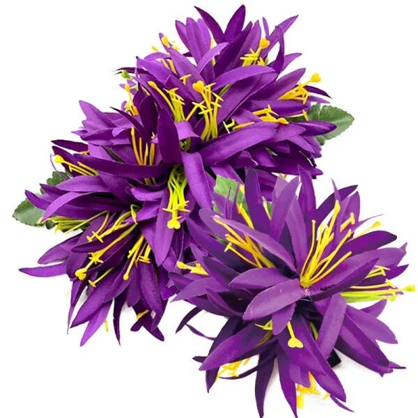 フラダンス衣装　髪飾り　花飾り　レフア　ヘアクリップ　イベント　フラ　アレンジ ヘアクリップ 　KC-192set　スパイダーリリークリップ（大小セット）　パープル　紫