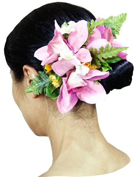 フラダンス衣装　髪飾り　花飾り　ヘアクリップ　レイ　イベント　フラ　お仕立て　オーダー　CC-1060　アレンジ 　ホワイト　ピンク