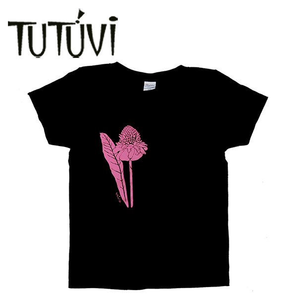 フラダンス衣装　tシャツ レッスン　フラ　着やすい　TUT-TGS-BKPK　TUTUVI 　Tシャツ 半袖 スタンダード　トーチジンジャーシングル　ブラック　ピンク