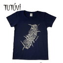 フラダンス衣装 tシャツ レッスン　フラ　着やすい　伸縮　TUT-HAK-ST-NVSLV　TUTUVI　Tシャツ 半袖 スタンダード　ハクレイ　ネイビー　シルバー