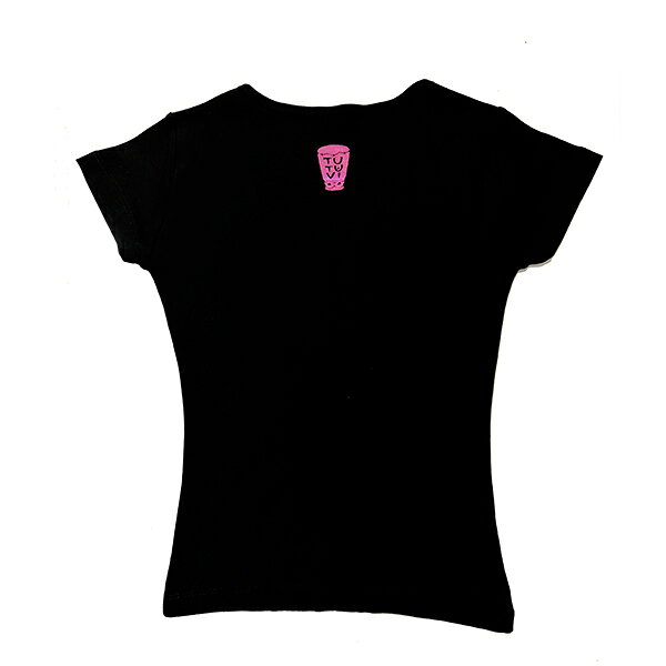 フラダンス トーチジンジャーのフラダンス衣装 tシャツ レッスン　フラ　着やすい　TUT-AN-TOP-FR-BK　TUTUVI　Tシャツ 半半袖　レディースフライスTシャツ　フィットしたレディースライン　伸縮Tシャツ（柄：アンスリウム　色：ブラック・フーシャピンク）｜アングル2