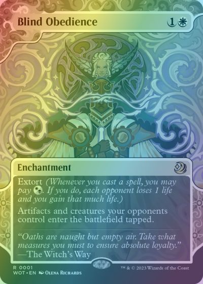 マジックザギャザリング MTG 白 盲従(ボーダーレス) WOT-1 レア Foil 【中古】