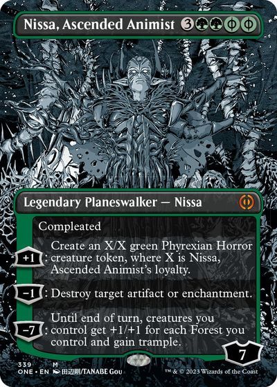 マジックザギャザリング MTG 緑 向上した精霊信者、ニッサ(ボーダーレス) ONE-339 神話レア 【中古】