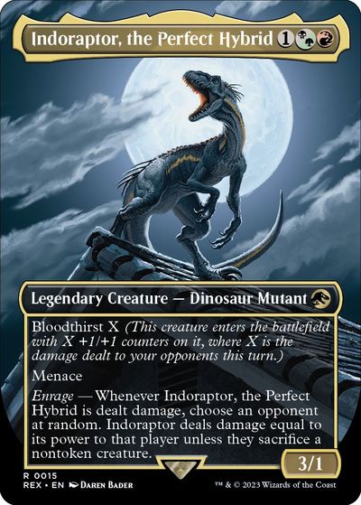 マジックザギャザリング MTG 金(多色) 究極のハイブリッド恐竜、インドラプトル(ボーダーレス) REX-15 レア 【中古】