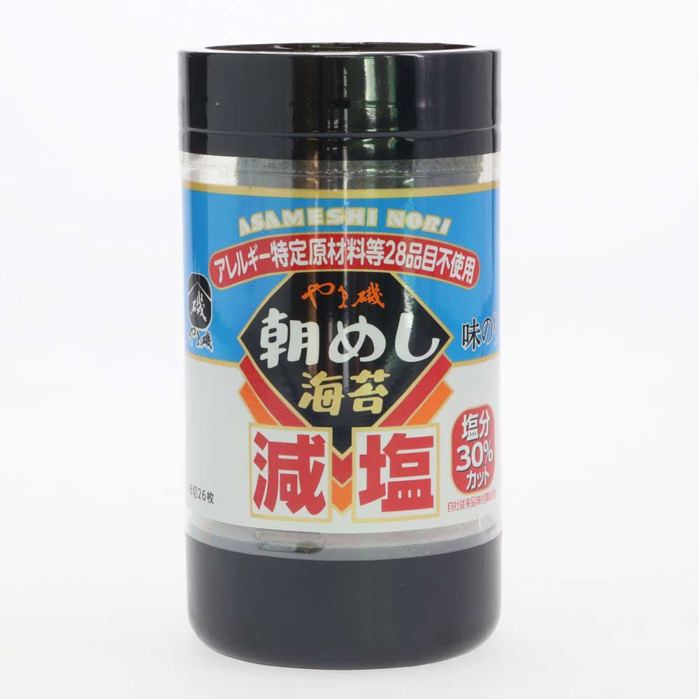 美味しさそのまま塩分30％カット！ 鰹節や昆布の旨味をしっかりと効かせた、口どけがやさしい国産海苔。 塩分を控えたい方におすすめです。 [商品名] 減塩朝めし海苔味カップG [内容量] 8切26枚（板のり3.25枚） [原材料] 乾のり（国産）、砂糖、鰹節エキス、昆布エキス、みりん、食塩、酵母エキス/調味料（アミノ酸等）、酸味料、香辛料 [栄養成分表示（板のり1枚（8切8枚）当たり推定値）] エネルギー12kcal、たんぱく質1.37g、脂質0.14g、炭水化物1.24g、食塩相当量0.12g、カリウム139mg [賞味期限] 約8か月 [保存方法] 高温多湿を避けて保存してください [製造者] 株式会社やま磯 （広島県広島市） 【常温便にてお届け】 ※冷蔵商品と一緒にご注文・・・2梱包（常温便・冷蔵便）にて発送（送料が2梱包分必要となります） ※冷凍商品と一緒にご注文・・・2梱包（常温便・冷凍便）にて発送（送料が2梱包分必要となります） 梱包が分かれる場合は、送料は1梱包分にて計算されます。2梱包に分かれる場合は、当店にてご注文確認後に送料を訂正させていただきます ■ご購入金額に応じた送料の割引につきましては、自動計算されなくなっております。当店にてご注文確認後に訂正してご案内させていただきます。