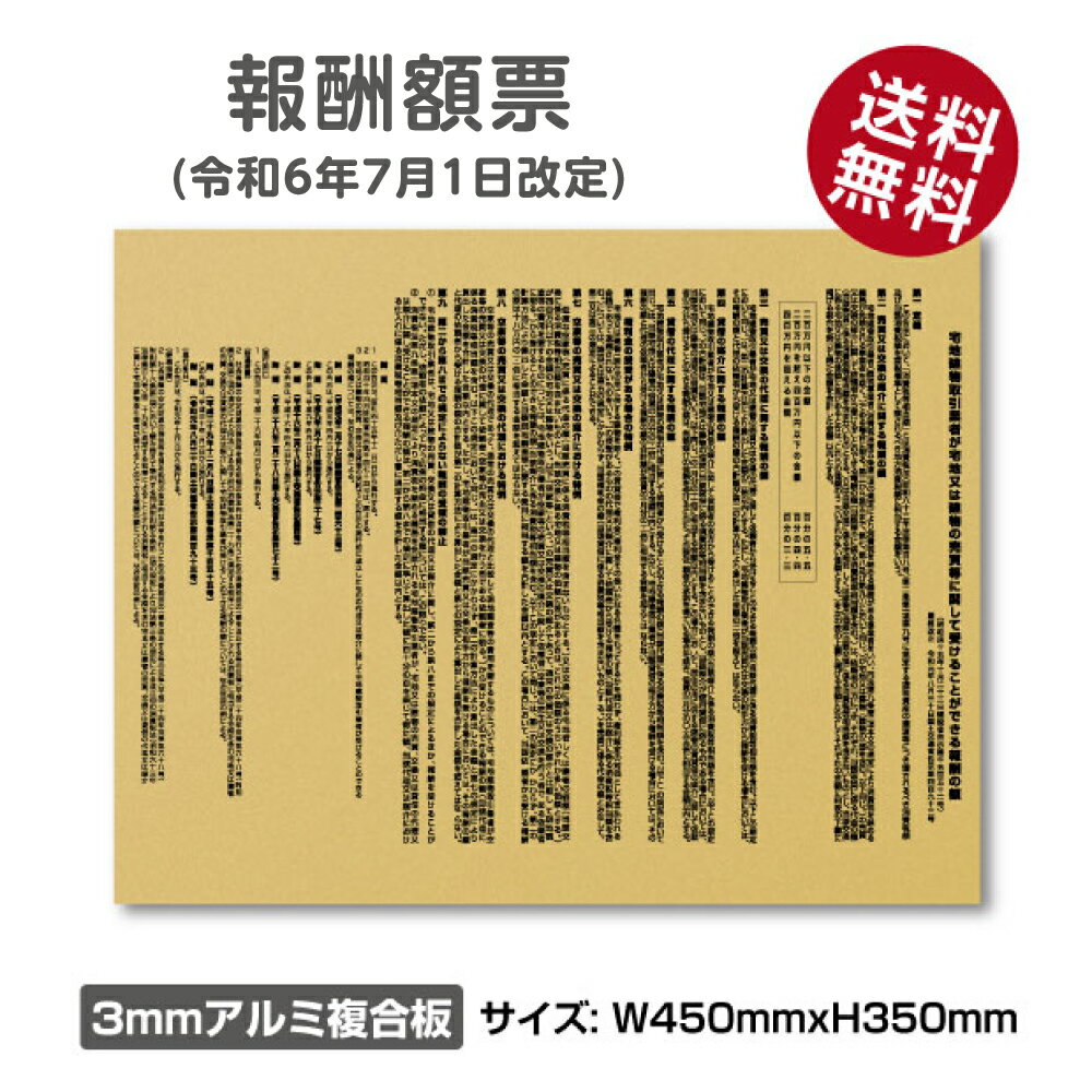 令和6年7月1日施行『改訂報酬額表』改正後の報酬額表 W450mm×H350mm 金看板×黒文字 おしゃれ 宅建 報酬額表 最新 アルミ複合板 宅地建物取引業法 宅地建物取引業者票 報酬額 trg-bc08