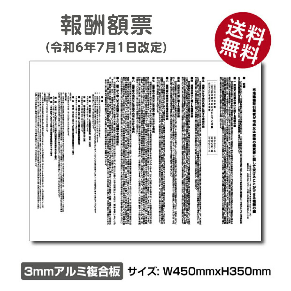 令和6年7月1日施行『改訂報酬額表』改正後の報酬額表 W450mm×H350mm 白看板+黒文字 おしゃれ 宅建 報酬額表 最新 アルミ複合板 宅地建物取引業法 宅地建物取引業者票 報酬額 gs-pl-bc-white