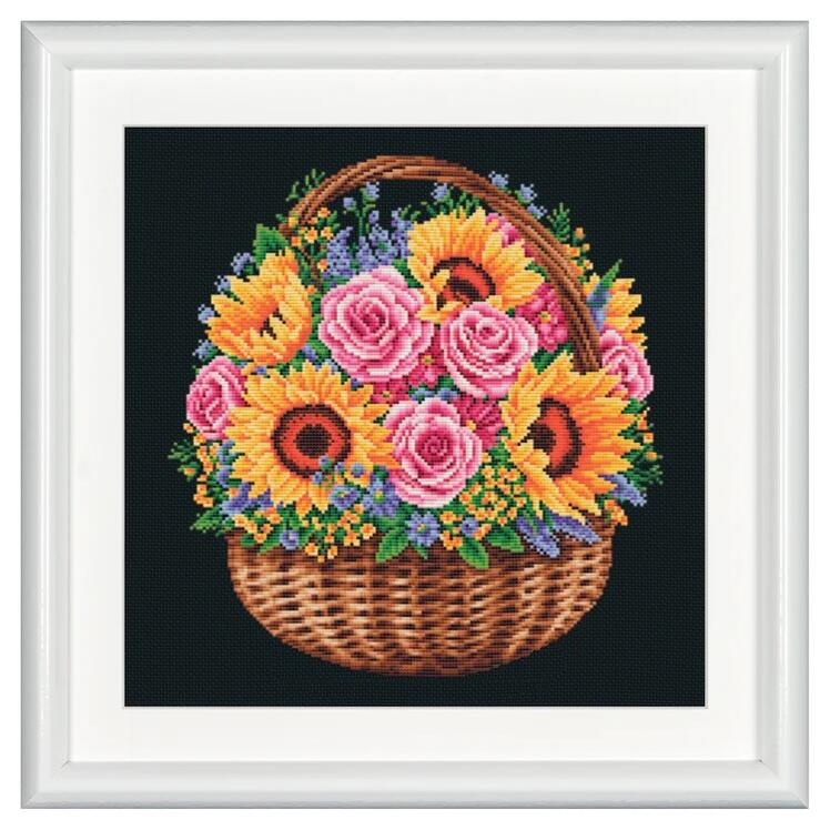 DUTCH STITCH BROTHERS クロスステッチ刺繍キット DSB016A "Flower Basket" (フラワー・バスケット/布色:黒) 【海外取り寄せ/納期40～80日程度】