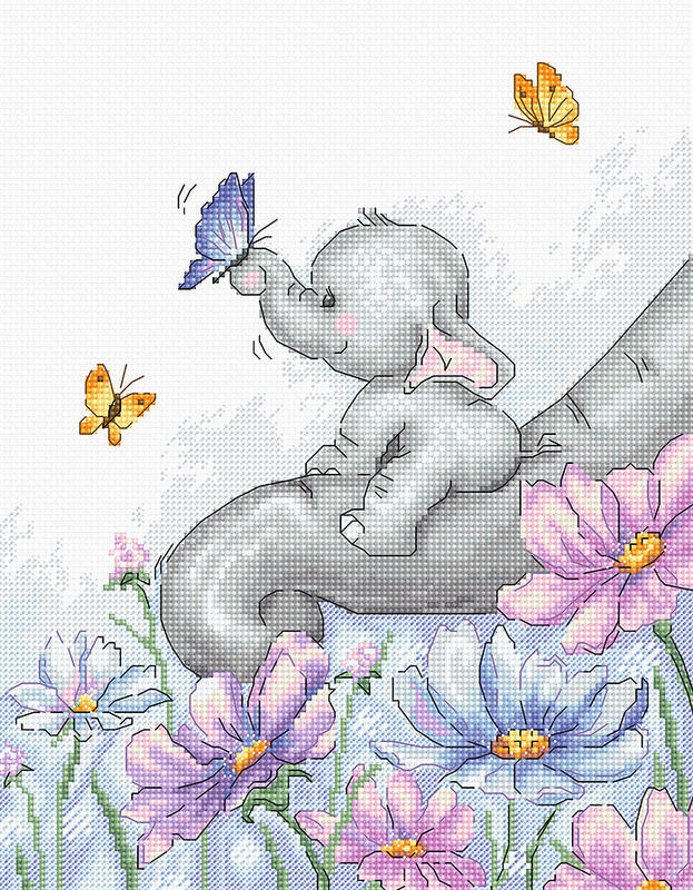 Luca-S クロスステッチ刺繍キット B1183 "Elephant with Butterfly" (ゾウとチョウ) 【海外取り寄せ/納期40～80日程度】