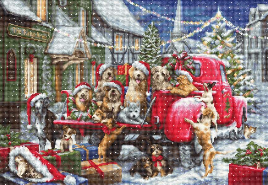 Luca-S クロスステッチ刺繍キット B2414 "Puppies Christmas" (犬のクリスマス) 【海外取り寄せ/納期40～80日程度】