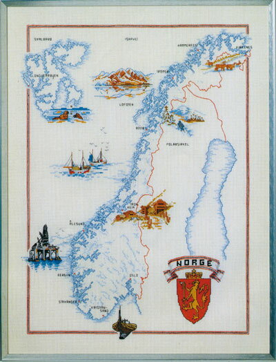 Rakuten - OOE クロスステッチ刺繍キット 09800 地図 NORGE ノルウェー Norway 【取り寄せ/納期40〜80日程度】 デンマークの刺しゅうメーカー「オーレンシュレーガー(O. Oehlenschl&auml;gers Eftf. / Oehlenschlager)」製ししゅうキット 額やタペストリーに