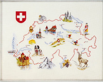Rakuten - OOE クロスステッチ刺繍キット 09817 地図 SWISS スイスSwitzerland 【取り寄せ/納期40〜80日程度】 デンマークの刺しゅうメーカー「オーレンシュレーガー(O. Oehlenschl&auml;gers Eftf. / Oehlenschlager)」製ししゅうキット 額やタペストリーに