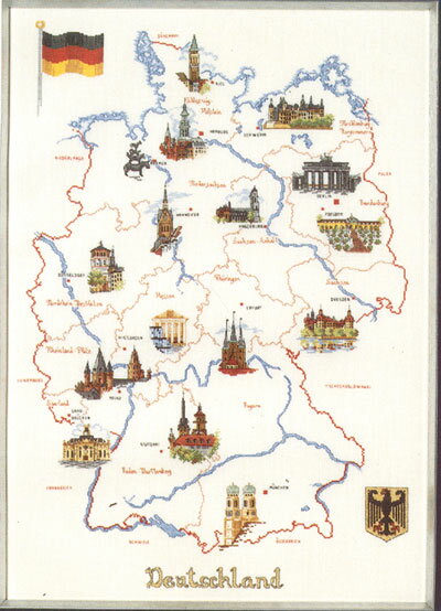 OOE クロスステッチ刺繍キット 22001 地図 Deutschland ドイツ Germany  デンマークの刺しゅうメーカー「オーレンシュレーガー(O. Oehlenschl&auml;gers Eftf. / Oehlenschlager)」製ししゅうキット 額やタペストリーに