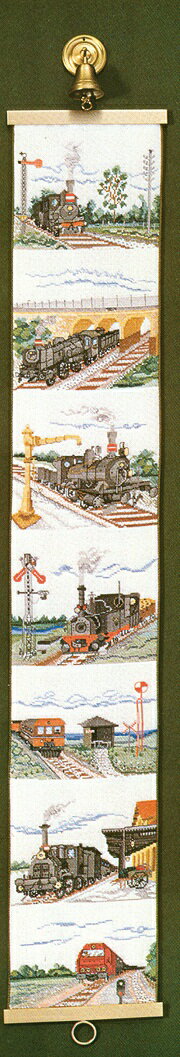 OOE クロスステッチ刺繍キット 46564 列車柄 ベルプル タペストリー 【取り寄せ/納期40〜80日程度】 デンマークの刺しゅうメーカー「オーレンシュレーガー(O. Oehlenschl&auml;gers Eftf. / Oehlenschlager)」製ししゅうキット steam train SL
