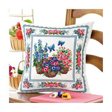 Embroidery - Olympusクロスステッチ刺繍キット6052 「スプリングガーデン」 クッション40×40cm オリムパス オノエ・メグミの花のある暮らし