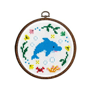 Embroidery - Olympusクロスステッチ刺繍キット7418 「イルカ」 わくわくステッチ cross stitch kit オリムパス 専用フープ付き