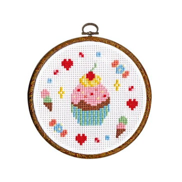 Olympusクロスステッチ刺繍キット7421 「カップケーキ」 わくわくステッチ cross stitch kit オリムパス 専用フープ付き