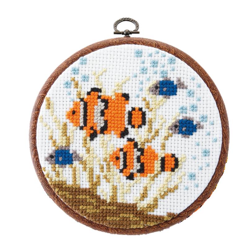 Rakuten - Olympusクロスステッチ刺繍キット 7527 「クマノミ」 なかよしな海洋生物 オリムパス 専用フープつき