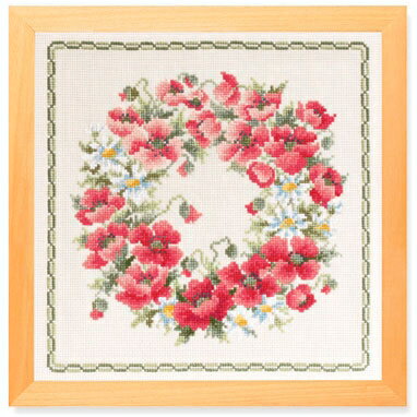 Olympusクロスステッチ刺繍キット6042「ポピーリース」 クッション40×40cm オリムパス 3