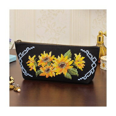 Rakuten - Olympusクロスステッチ刺繍キット No.9045 「ペンケース ヒマワリ」 花刺しゅうの優しい小物 Flower motif embroidery kit series