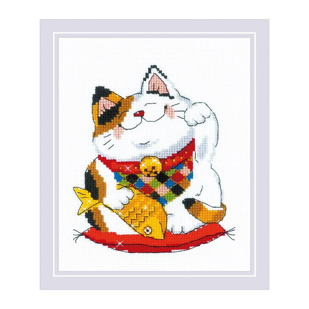 RIOLISクロスステッチ刺繍キット No.1814 「Good Luck」 (招き猫) 【海外取り寄せ/納期30〜60日程度】