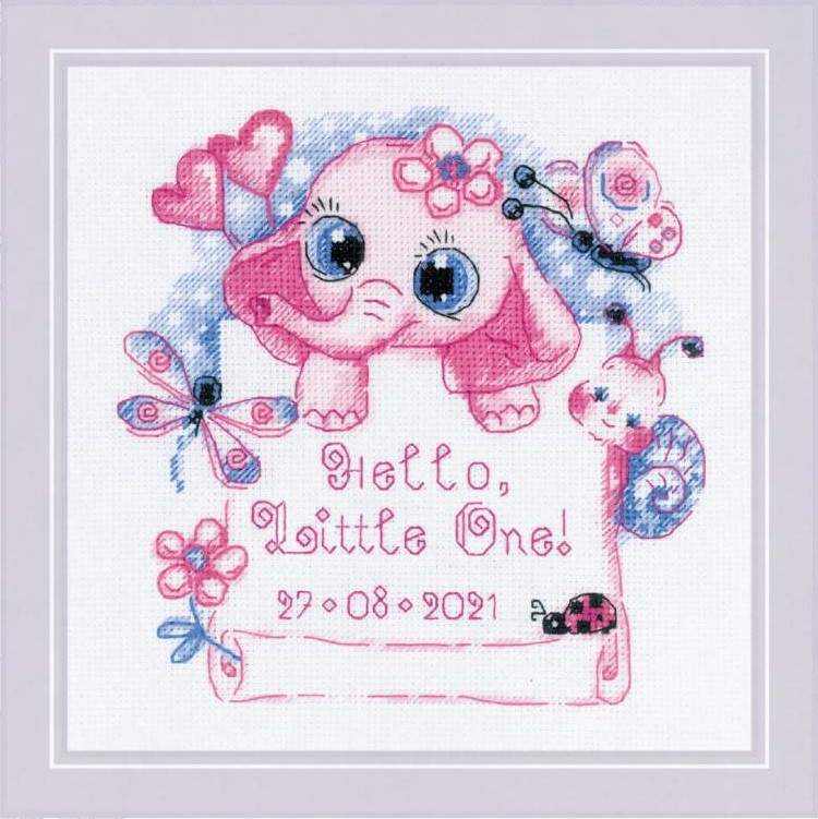 楽天HAND WORK とりいRIOLISクロスステッチ刺繍キット No.1934 「Hello, Little One! （for a girl）」 （ぞうのバースサンプラー/女の子） 【海外取り寄せ/納期30〜60日程度】